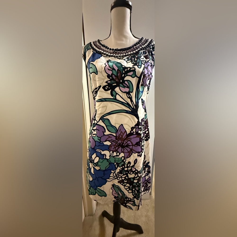 Laundry by Shelli Segal jeweled neck cotton  dress ( size 8)